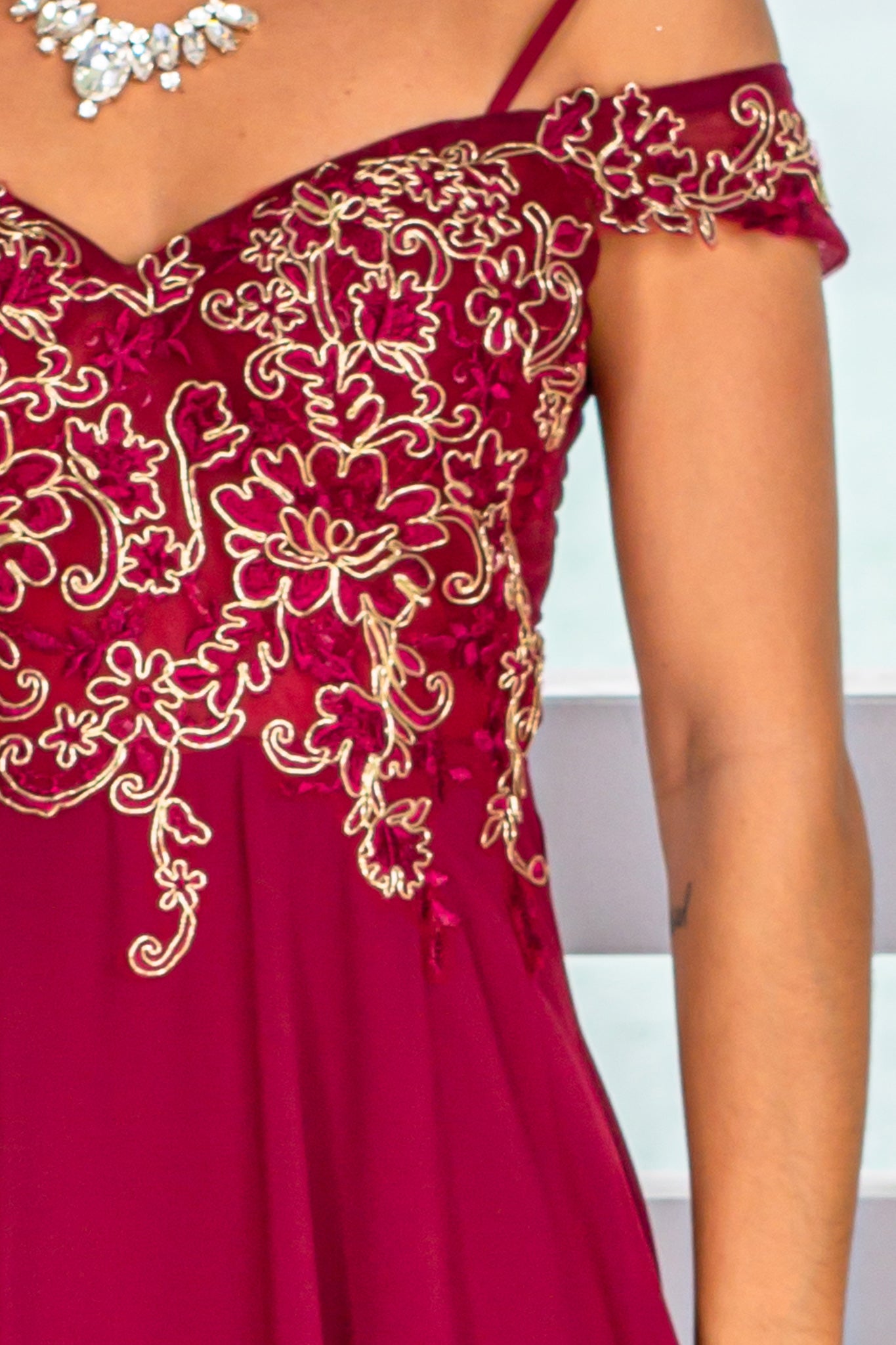 Burgundy Maxi Dress with Gold Details