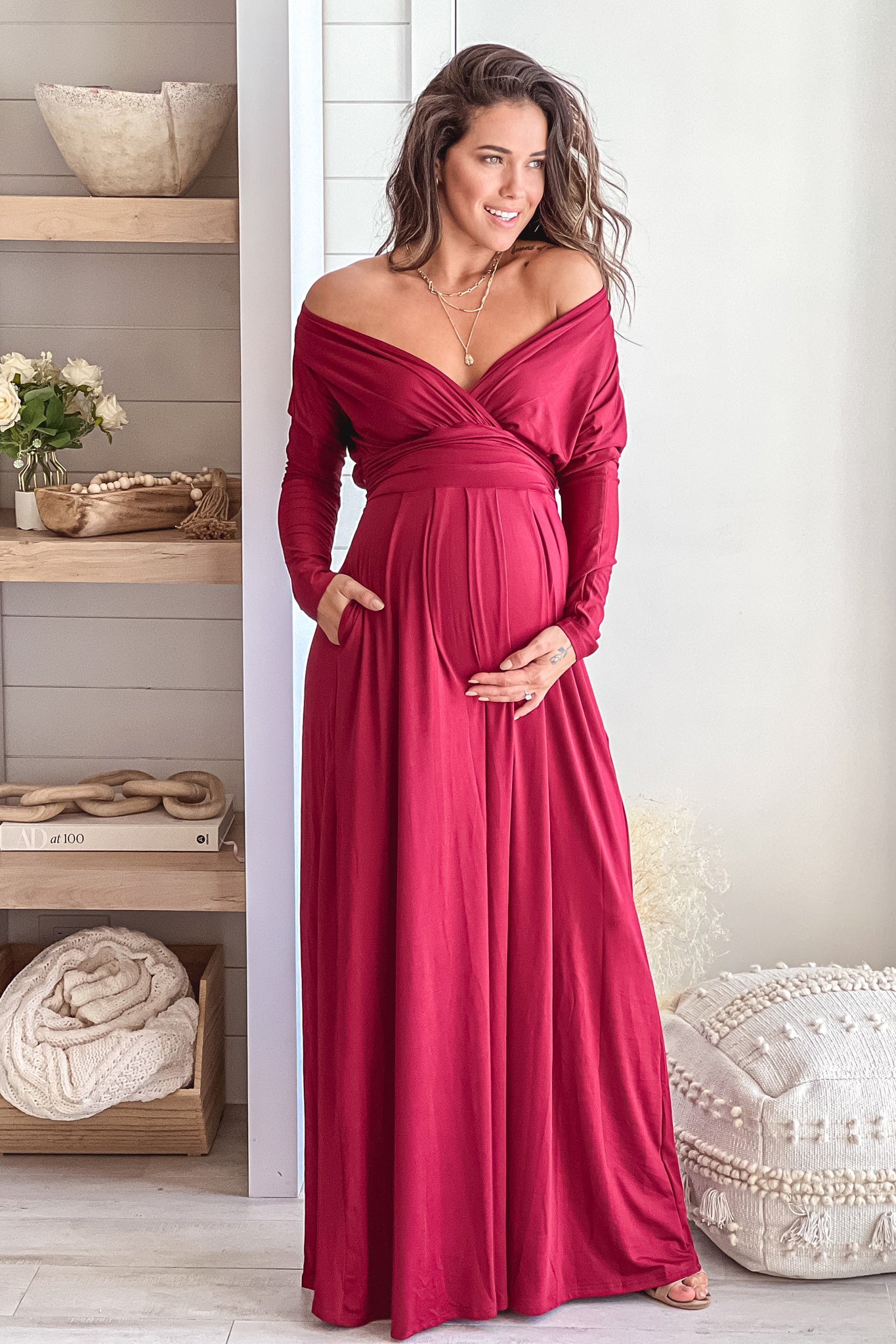 maxi red maternity dress Francesca Maternity Maxi Dress Sunset Red