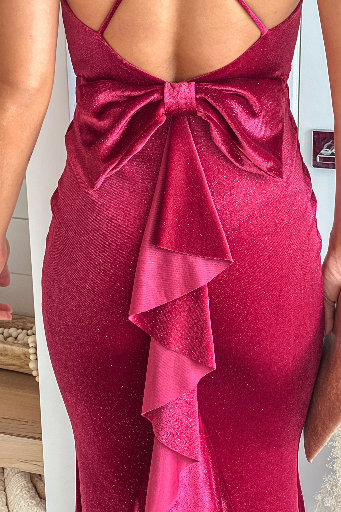 burgundy maxi dress with bow detail