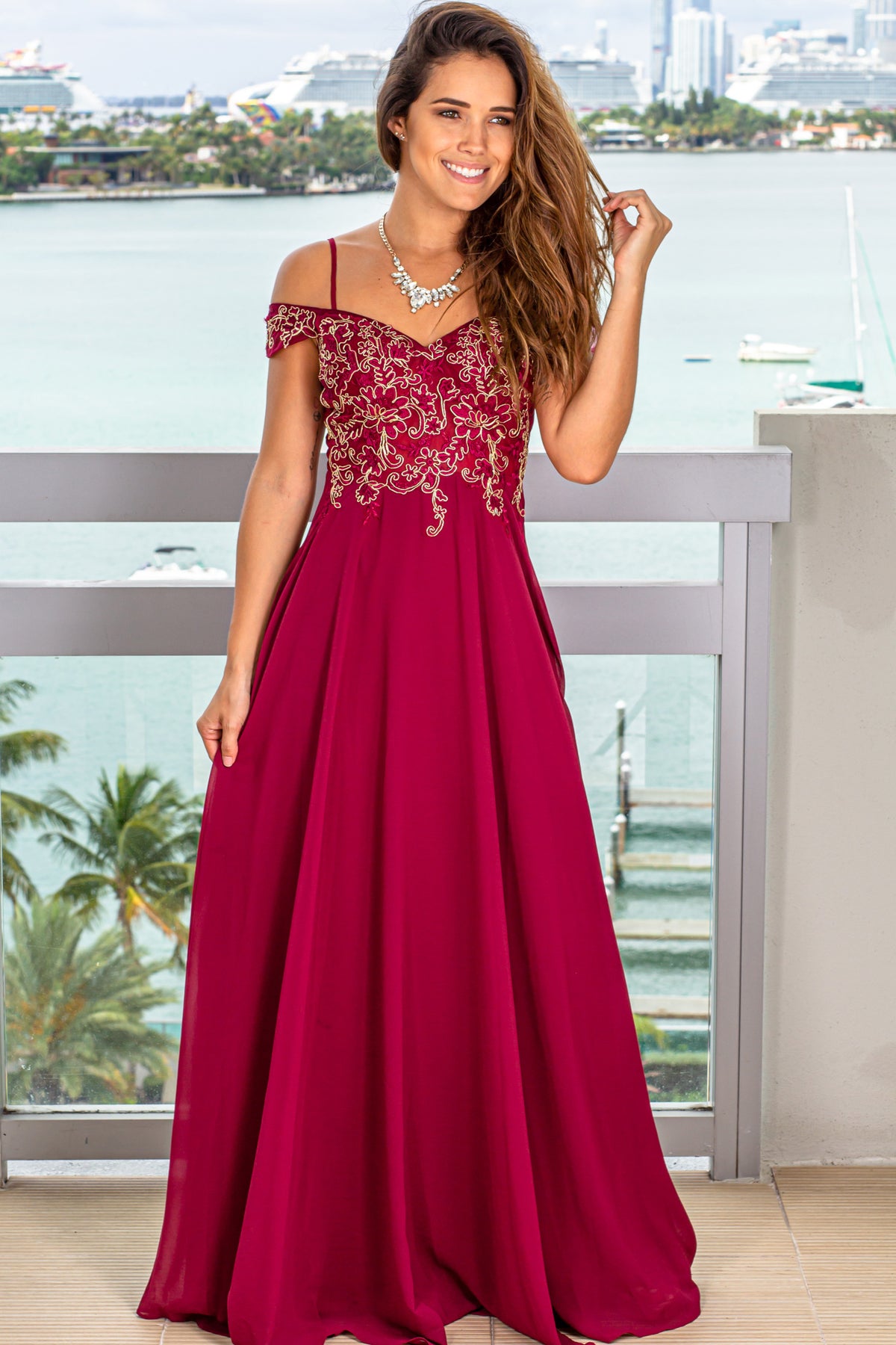 Burgundy Maxi Dress with Gold Details | Maxi Dresses Saved by the Dress Burgundy Maxi Dress with Gold Details | Maxi Dresses Saved by the Dress