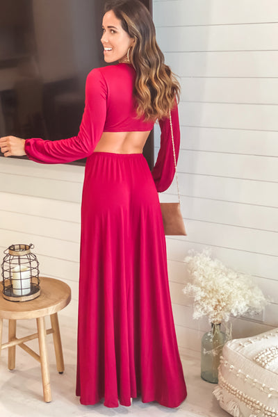 burgundy maxi dress with open back