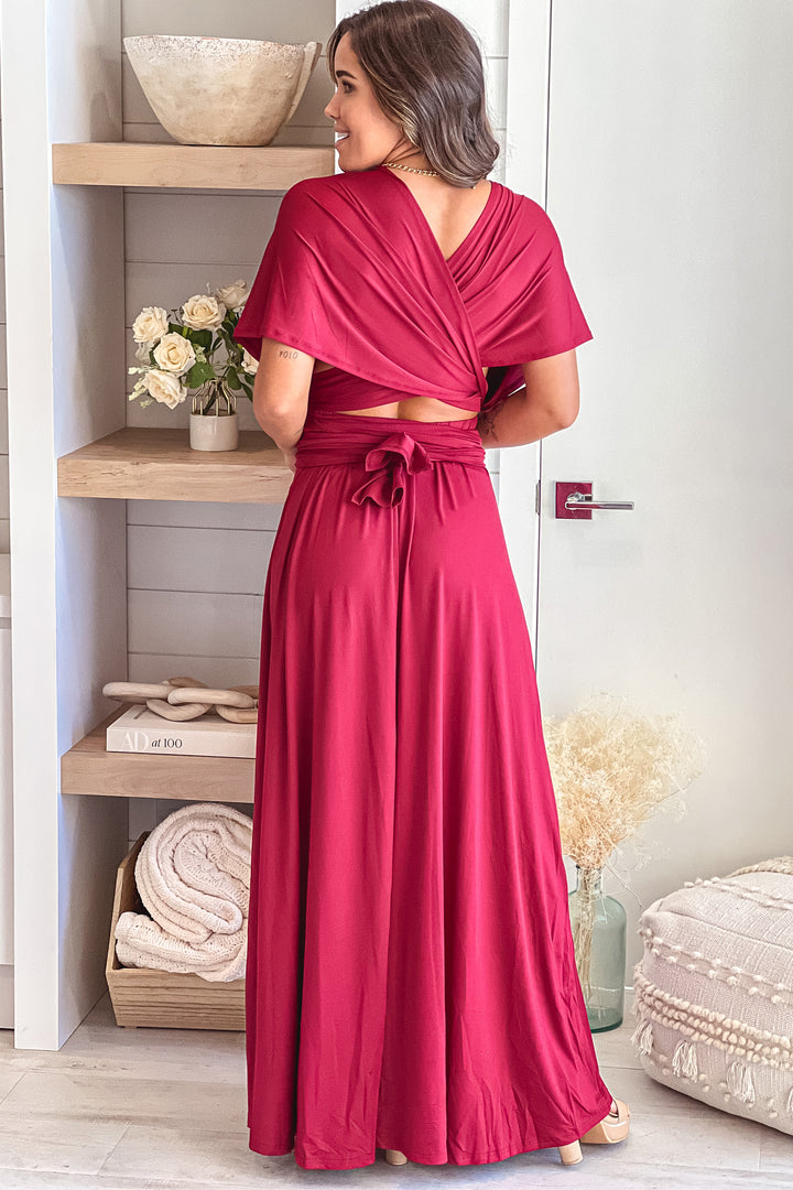 Burgundy Multi Tie Maxi Dress With Slit | Burgundy Multi Tie Maxi Dress  With Slit  Saved by the Dress