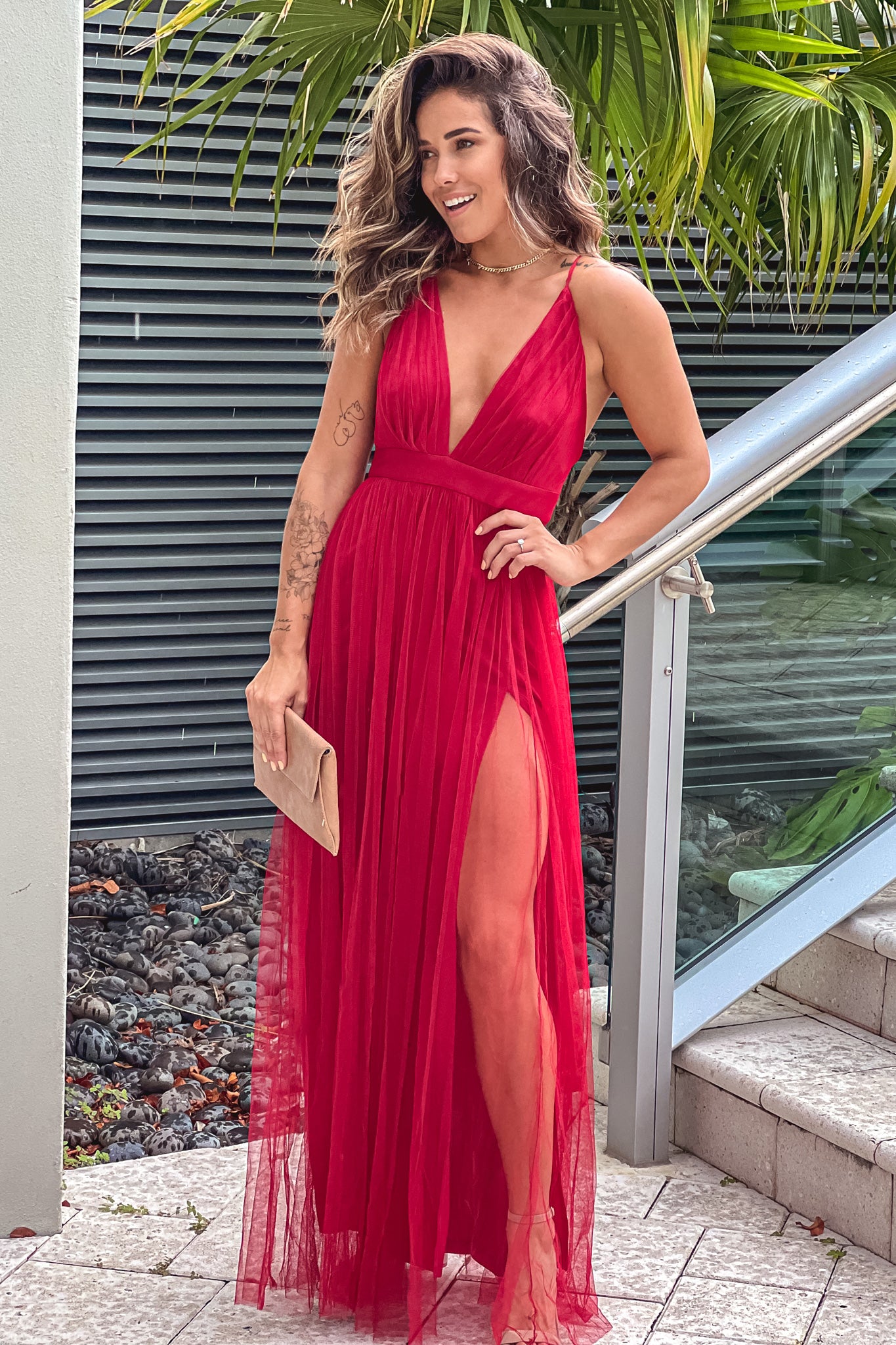 burgundy v neck maxi dress Burgundy V Neck Lace Long Prom Evening Dress with High Slit Burgundy / 14