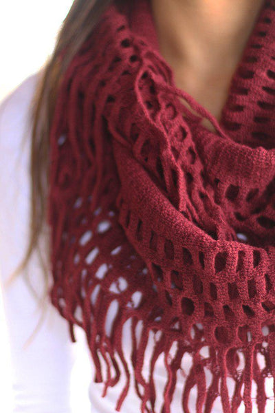 Burgundy Infinity Fringe Scarf