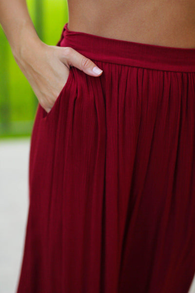 Burgundy Maxi Skirt with Pockets