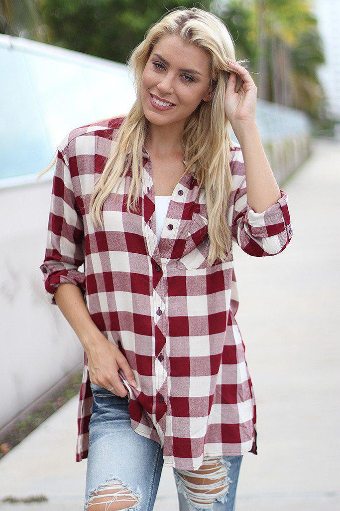 Burgundy Plaid Tunic Top – Saved by the Dress