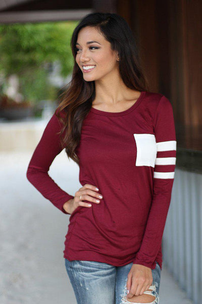 Burgundy Top With Pocket