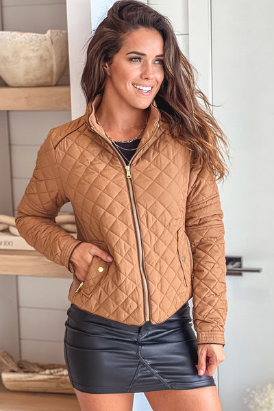 camel quilted jacket