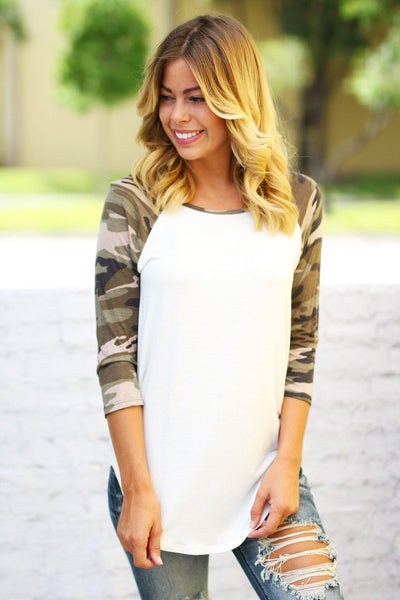 White Top with Camo Sleeves