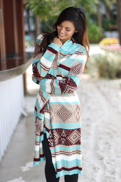 Taupe And Mint Oversized Cardigan