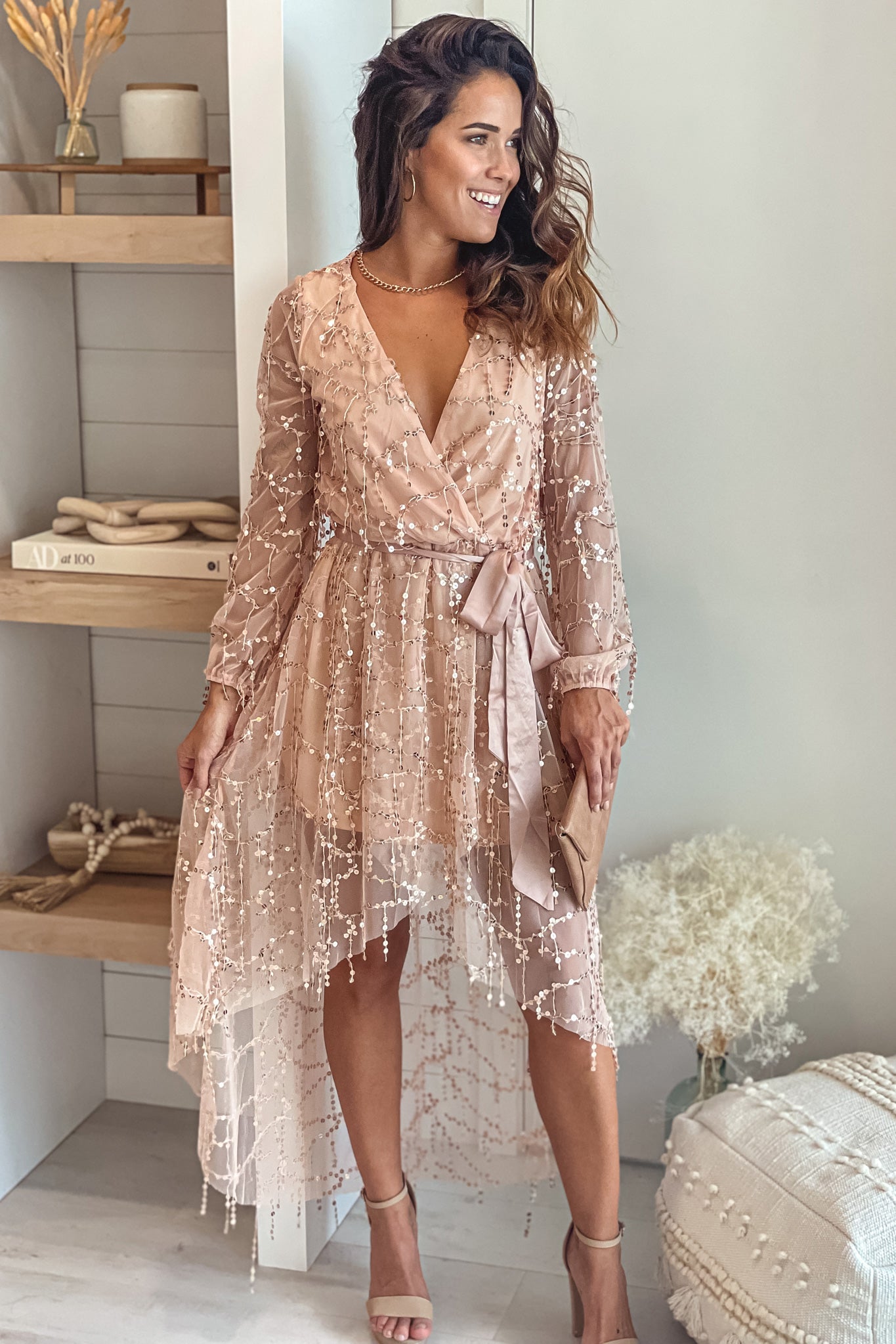 Champagne Sequin Fringe High Low Dress | Maxi Dresses Saved by the Dress Champagne Sequin Fringe High Low Dress | Maxi Dresses Saved by the Dress