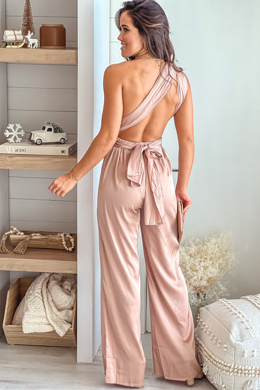 Champagne Satin Multi Tie Jumpsuit Jumpsuits Saved by the Dress