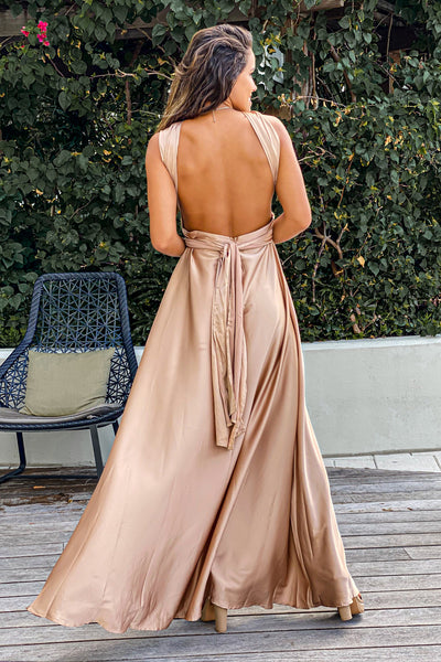 champagne special occasion maxi dress