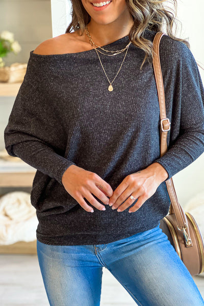 charcoal long sleeve dolman knit top