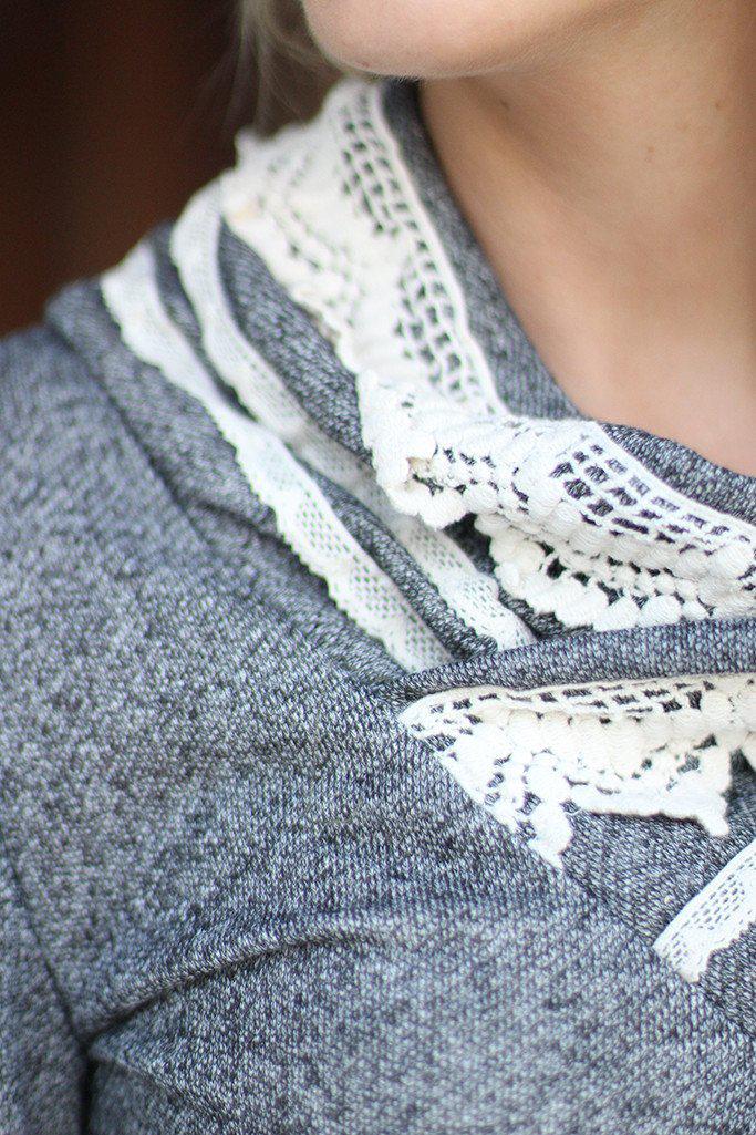 Charcoal Sweater With Crochet Detail