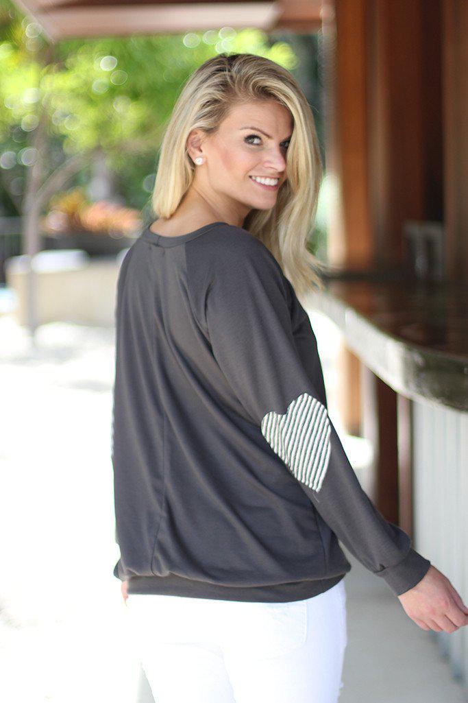 Charcoal Sweater With Heart Elbow Patches