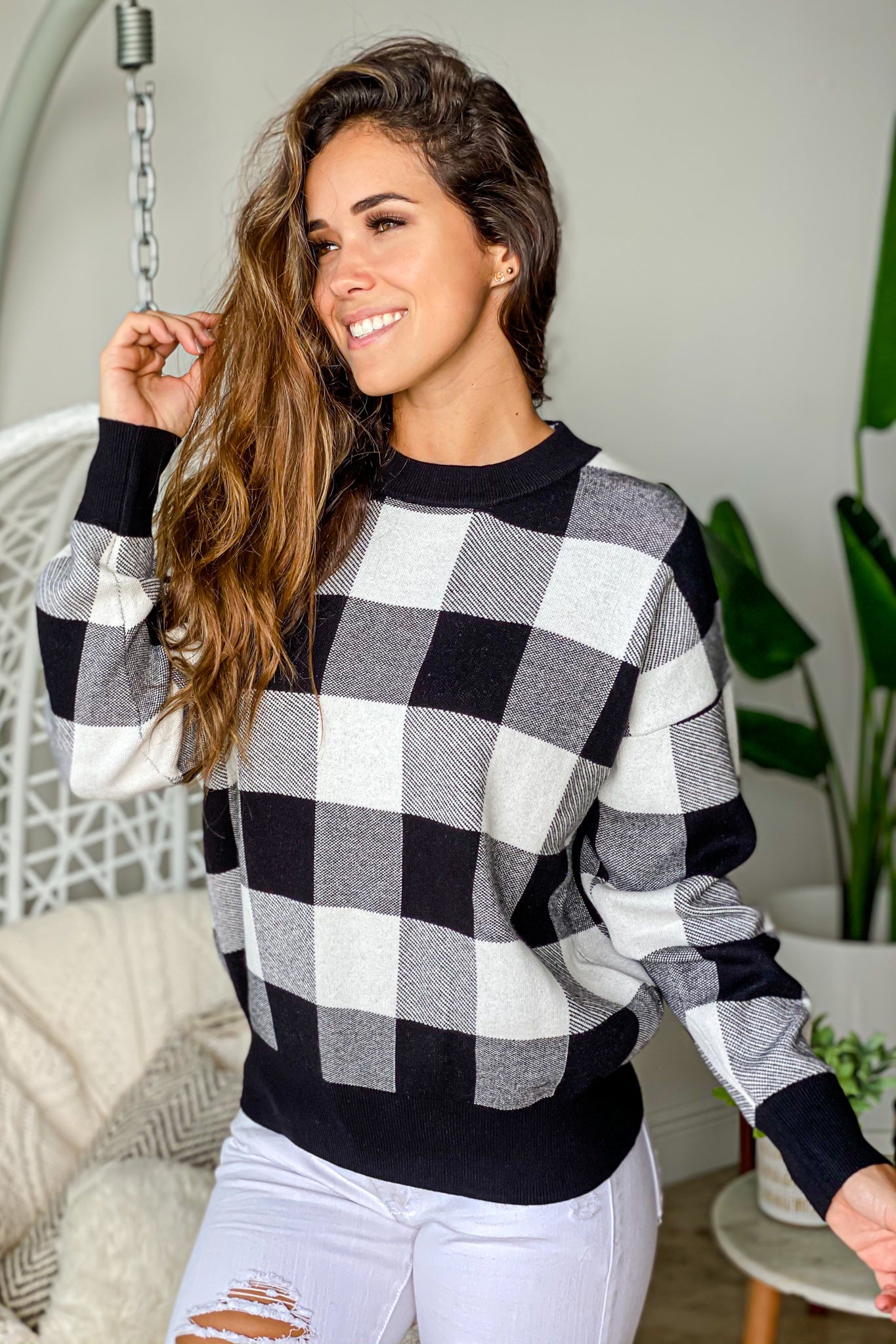 checkered cute pullover