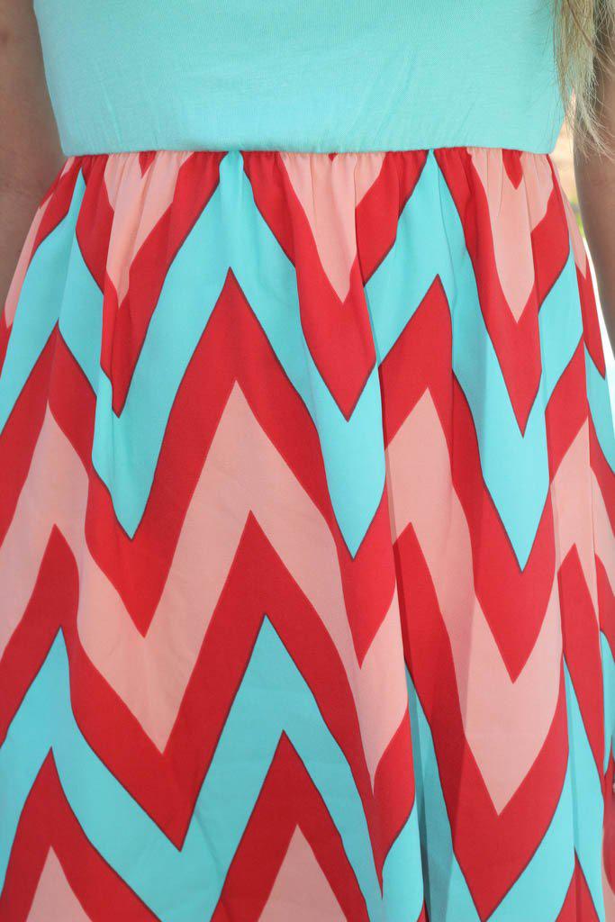 Mint and Coral Chevron Short Dress
