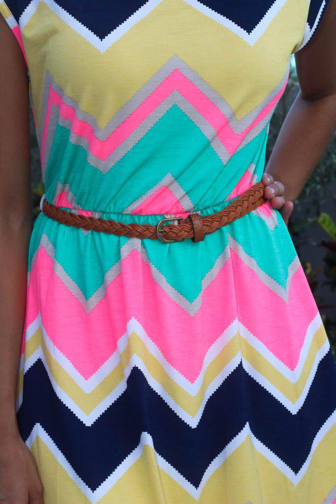 Multicolor Chevron Short Dress with Belt