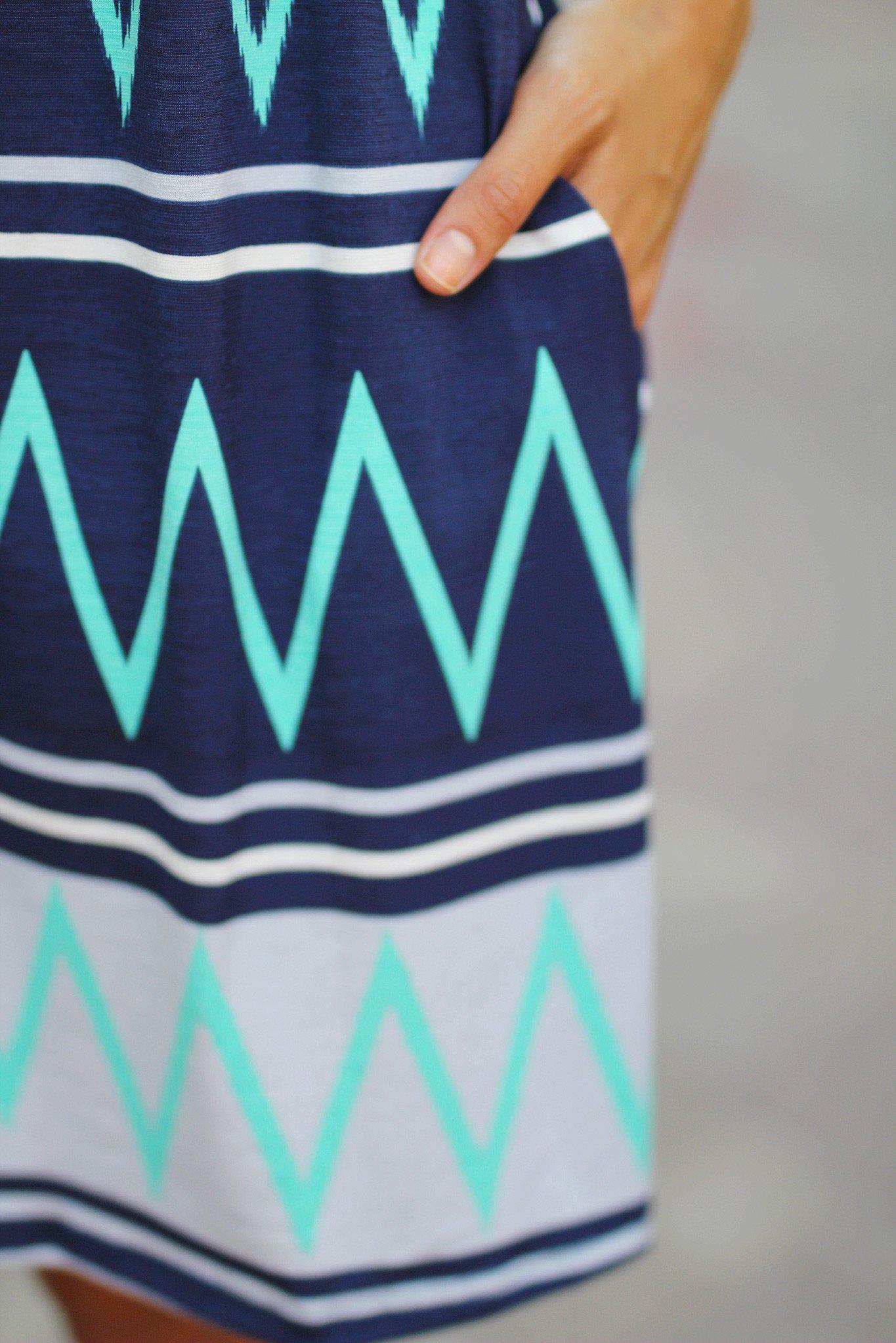 Mint and Navy Short Dress with Pockets