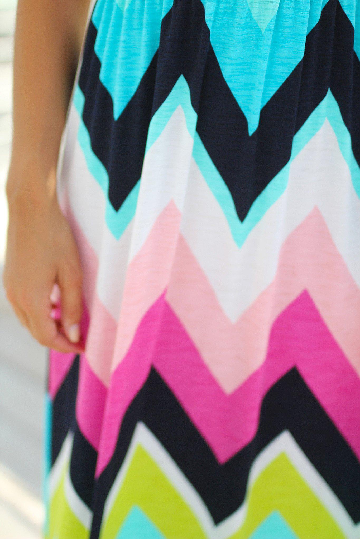 Chevron Maxi Dress with Coral Top