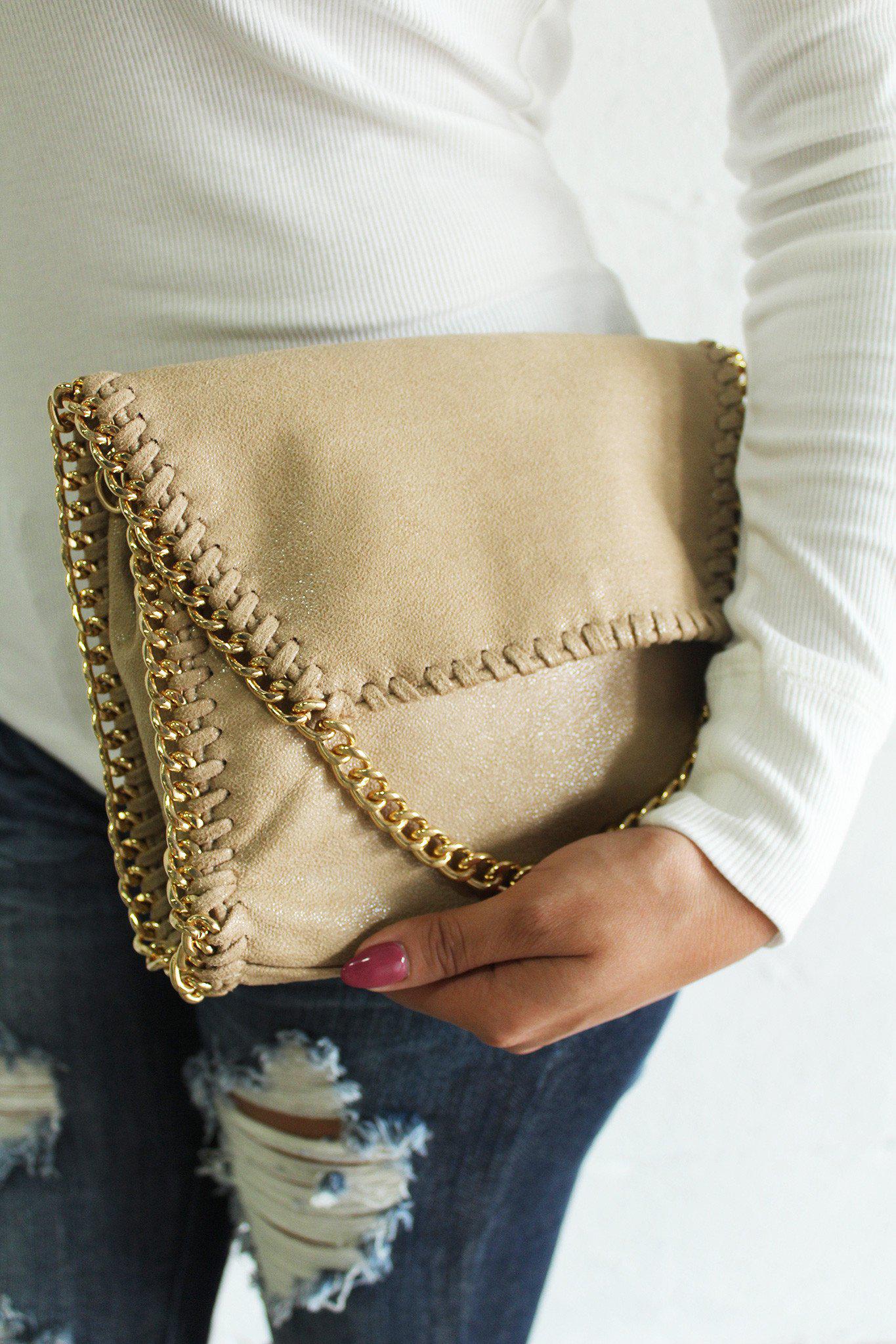 Beige Chained Clutch