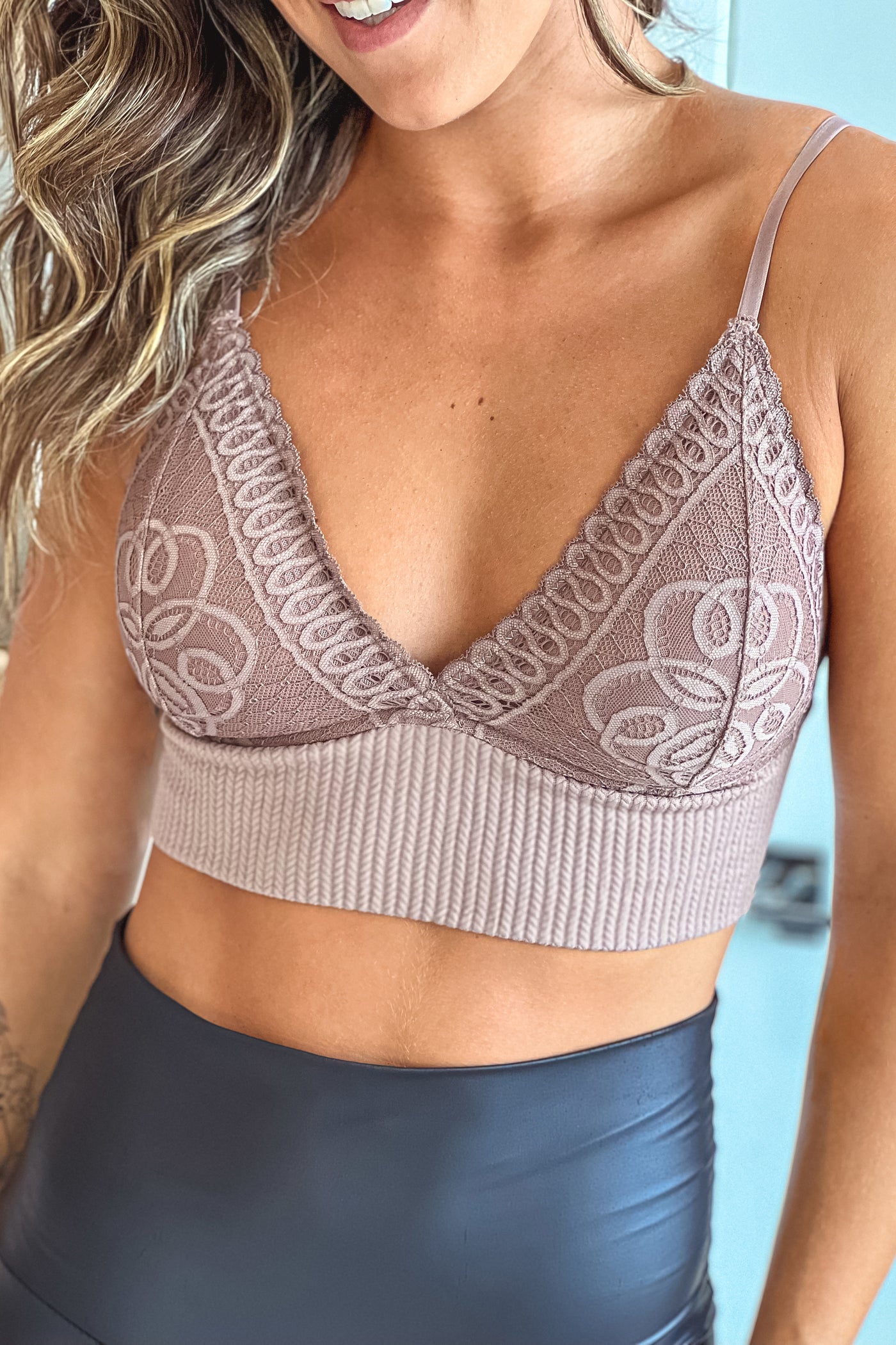 cocoa seamless bralette with lace detail