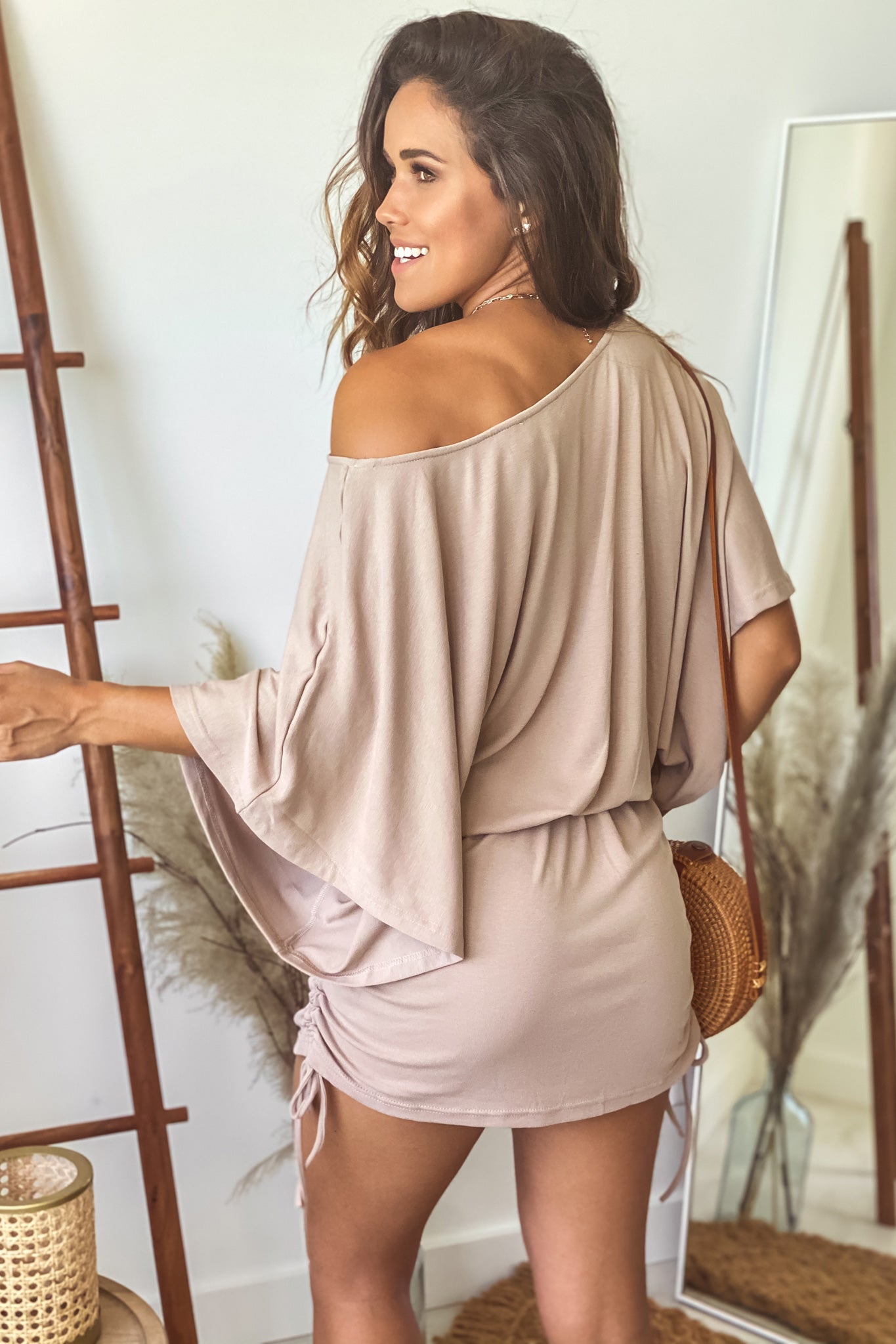 cocoa short dress with dolman sleeves