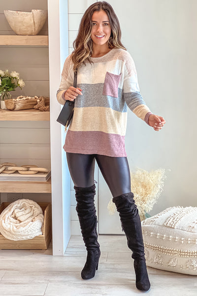 color block sweater with pocket