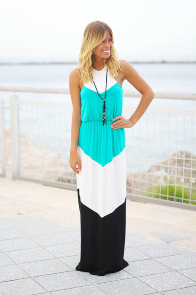 Jade Color Block Maxi Dress