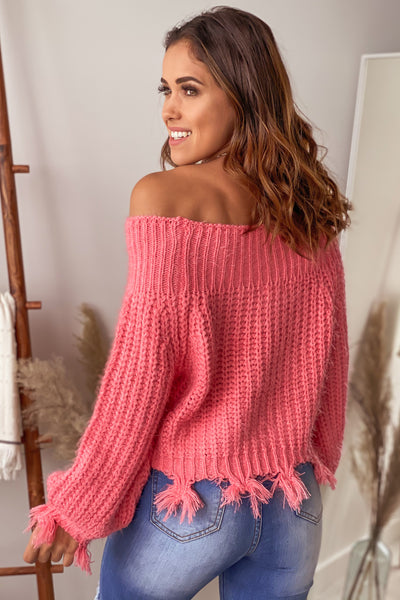 coral distressed sweater