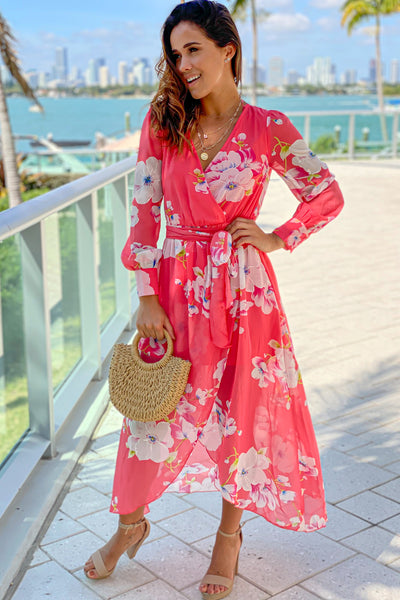 coral floral dress