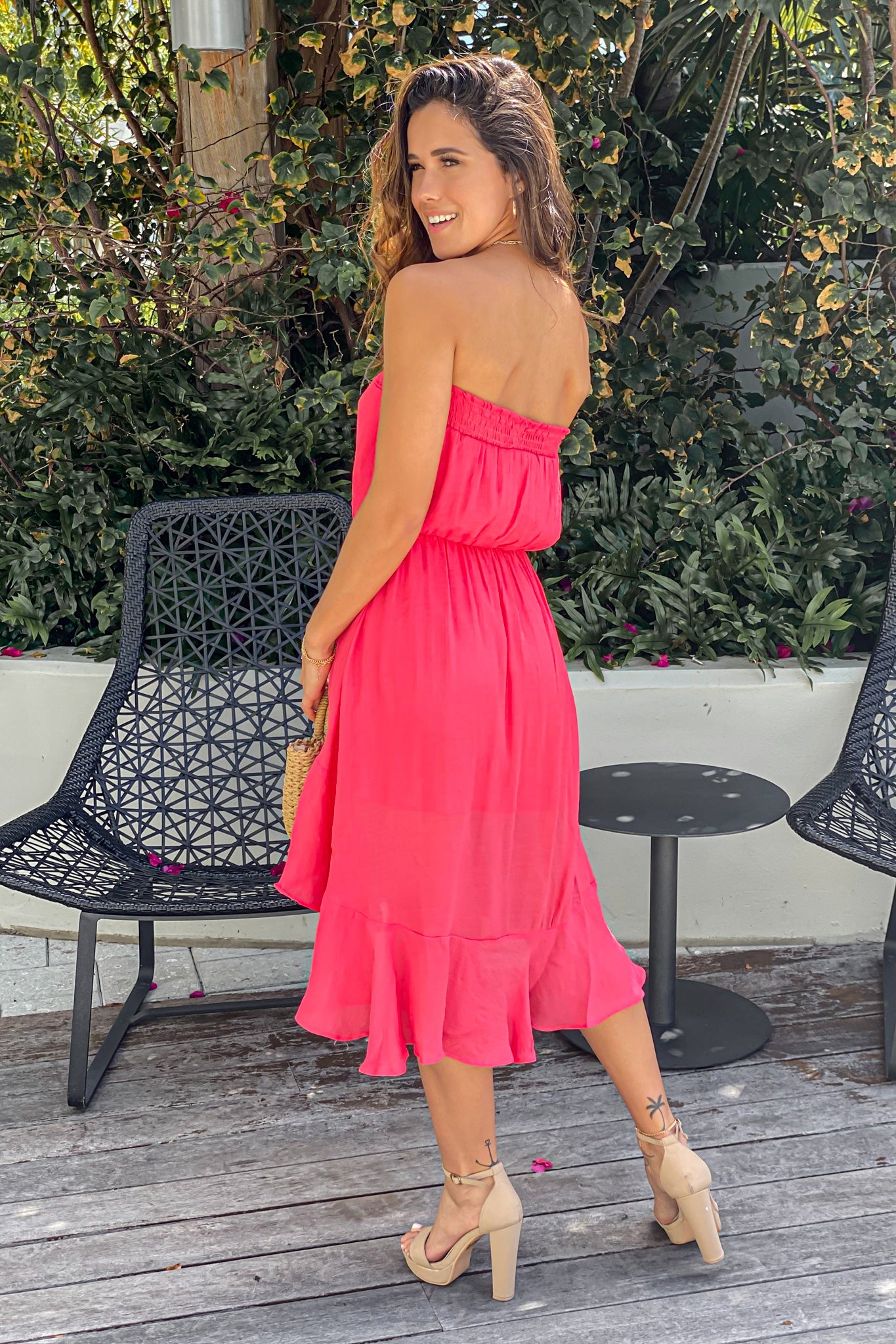 coral high low dress