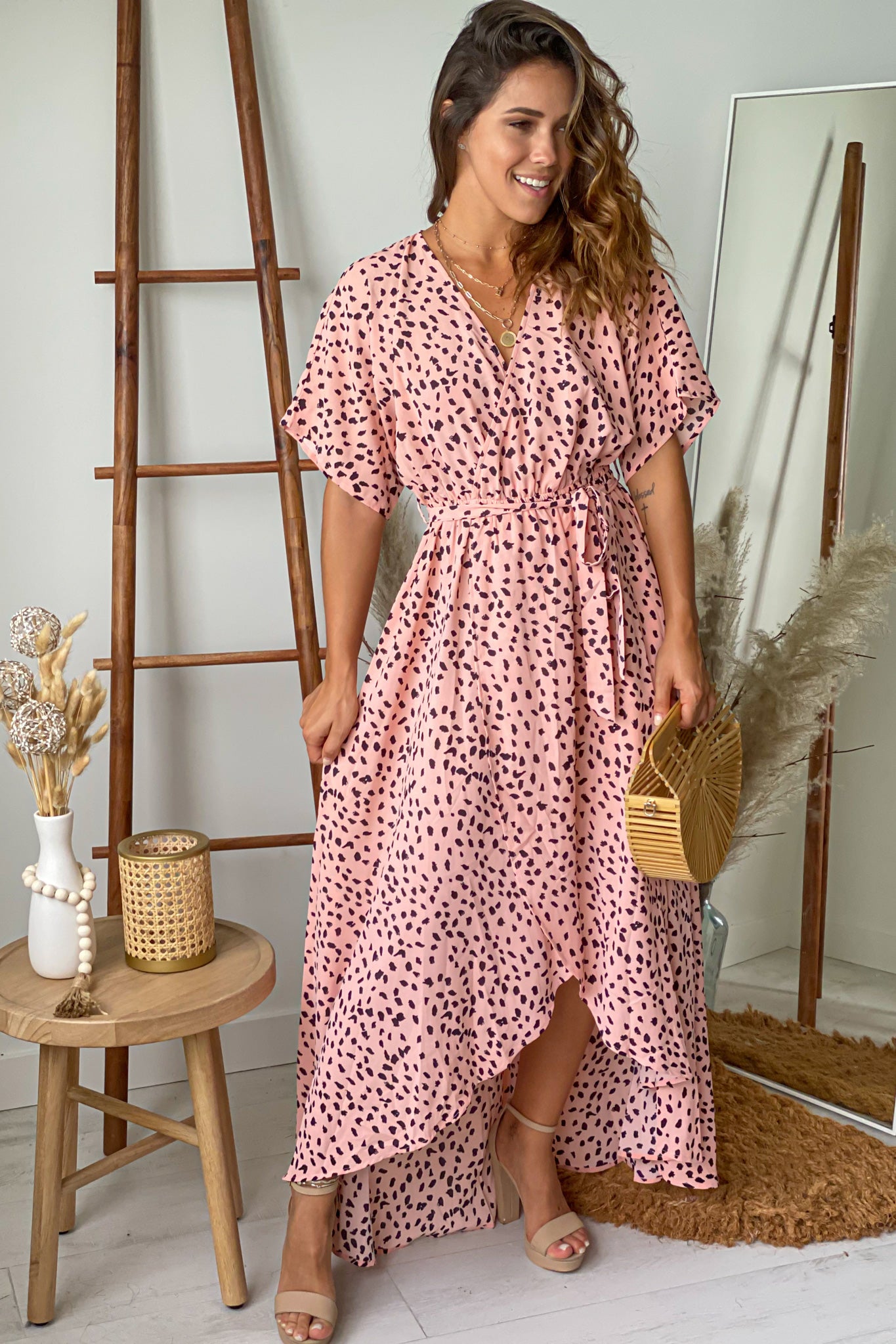 leopard casual dresses Coral Leopard High Low Dress