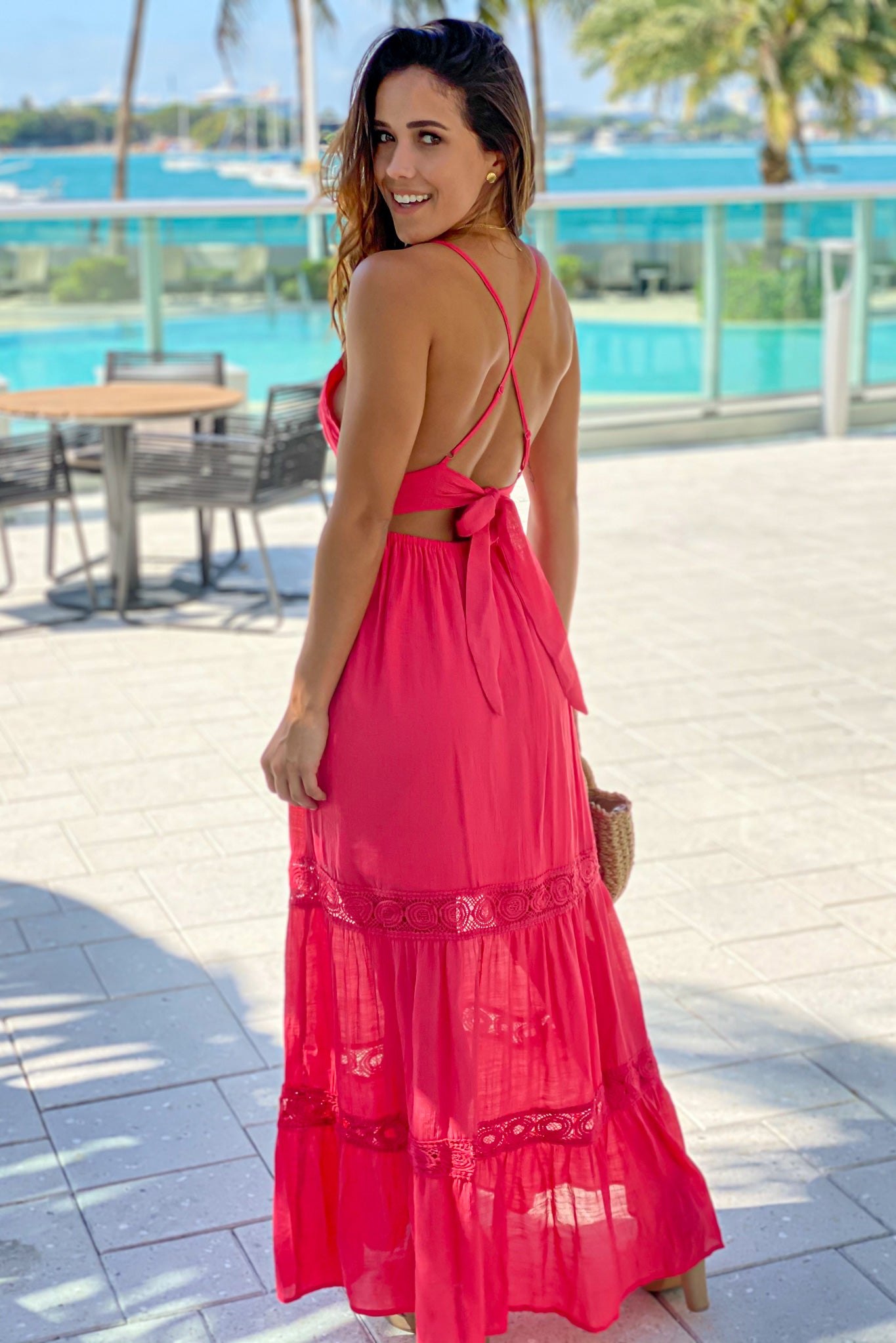 coral crochet dress Andreeva CORAL SHELL HANDMADE MAXI CROCHET DRESS