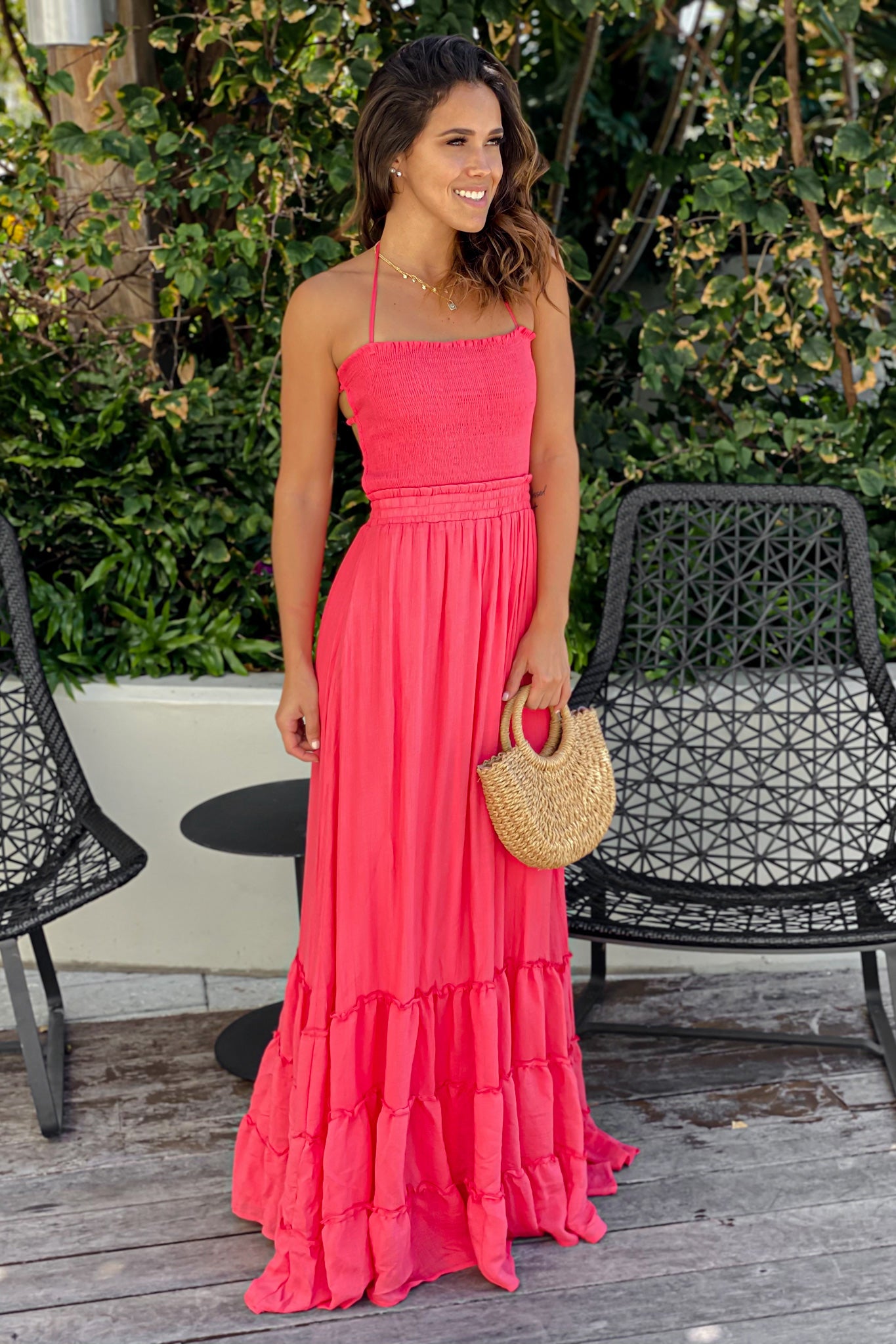 Coral Maxi Dress with Strappy Back Coral Maxi Dress with Strappy Back