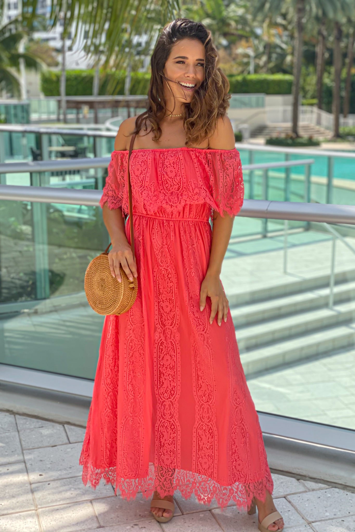 Coral Lace Off Shoulder Dress | Maxi Dresses Saved by the Dress Coral Lace Off Shoulder Dress | Maxi Dresses Saved by the Dress
