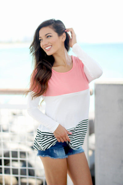 Coral and Ivory Color Block Top