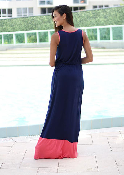 Navy and Coral Maxi Dress