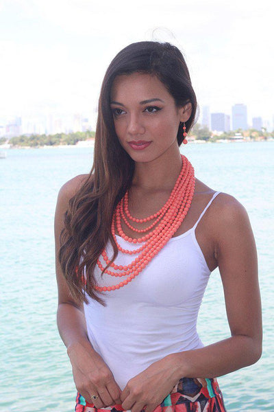 Coral Beaded Necklace and Earrings