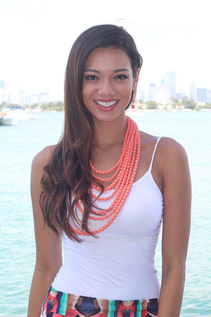 Coral Beaded Necklace and Earrings
