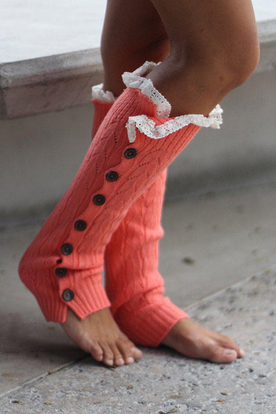 Coral Button Down Knit Leg Warmers
