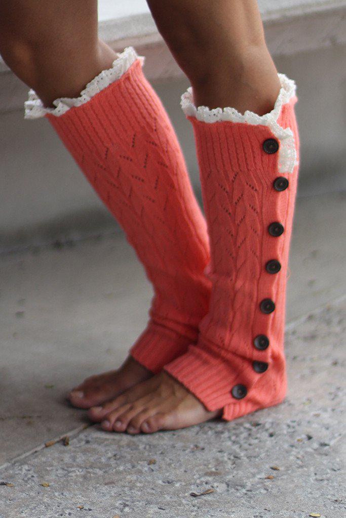 Coral Button Down Knit Leg Warmers