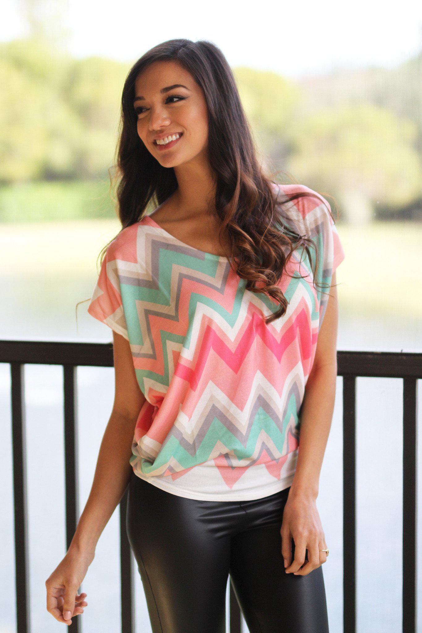 Coral and Mint Chevron Top