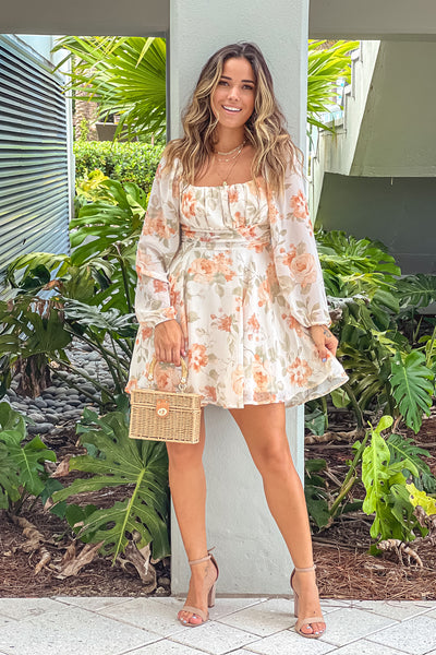 cream and coral short dress