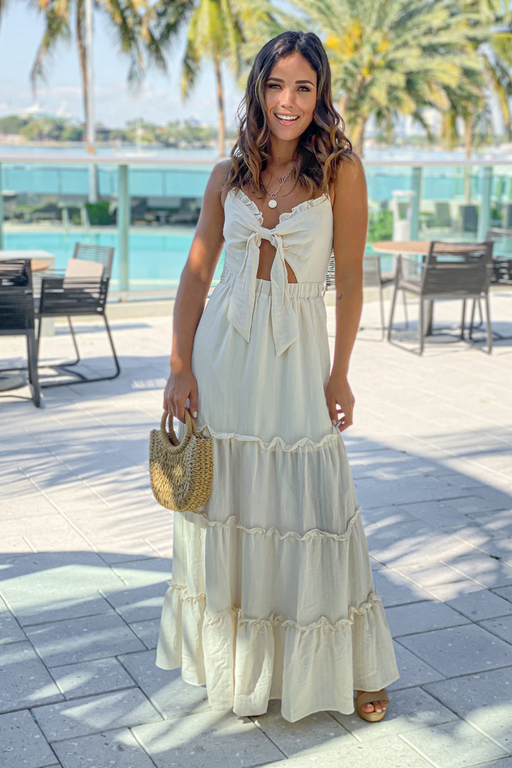 Cream Maxi Dress With Cutout Detail