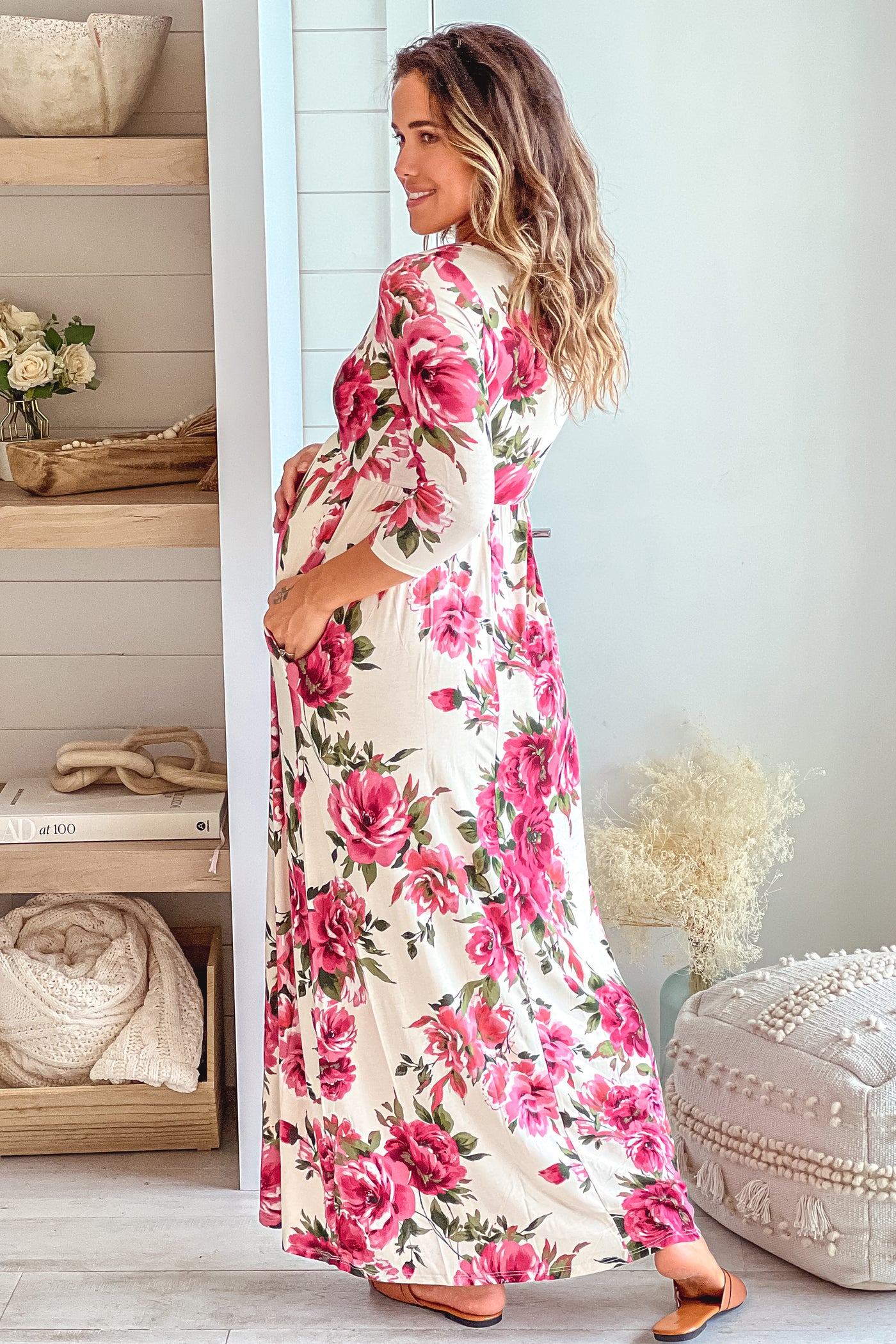 cream floral maternity maxi dress