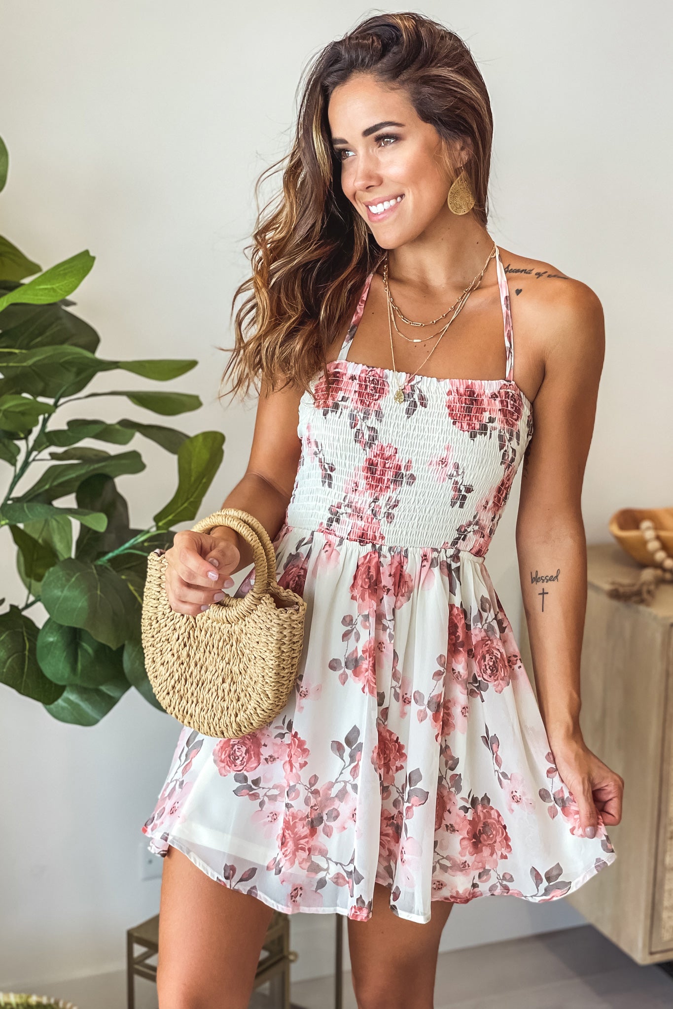 short floral dresses for women Ruth Pink Print Dress | Women's Clothing while the short A Cream Floral Smocked Top Short