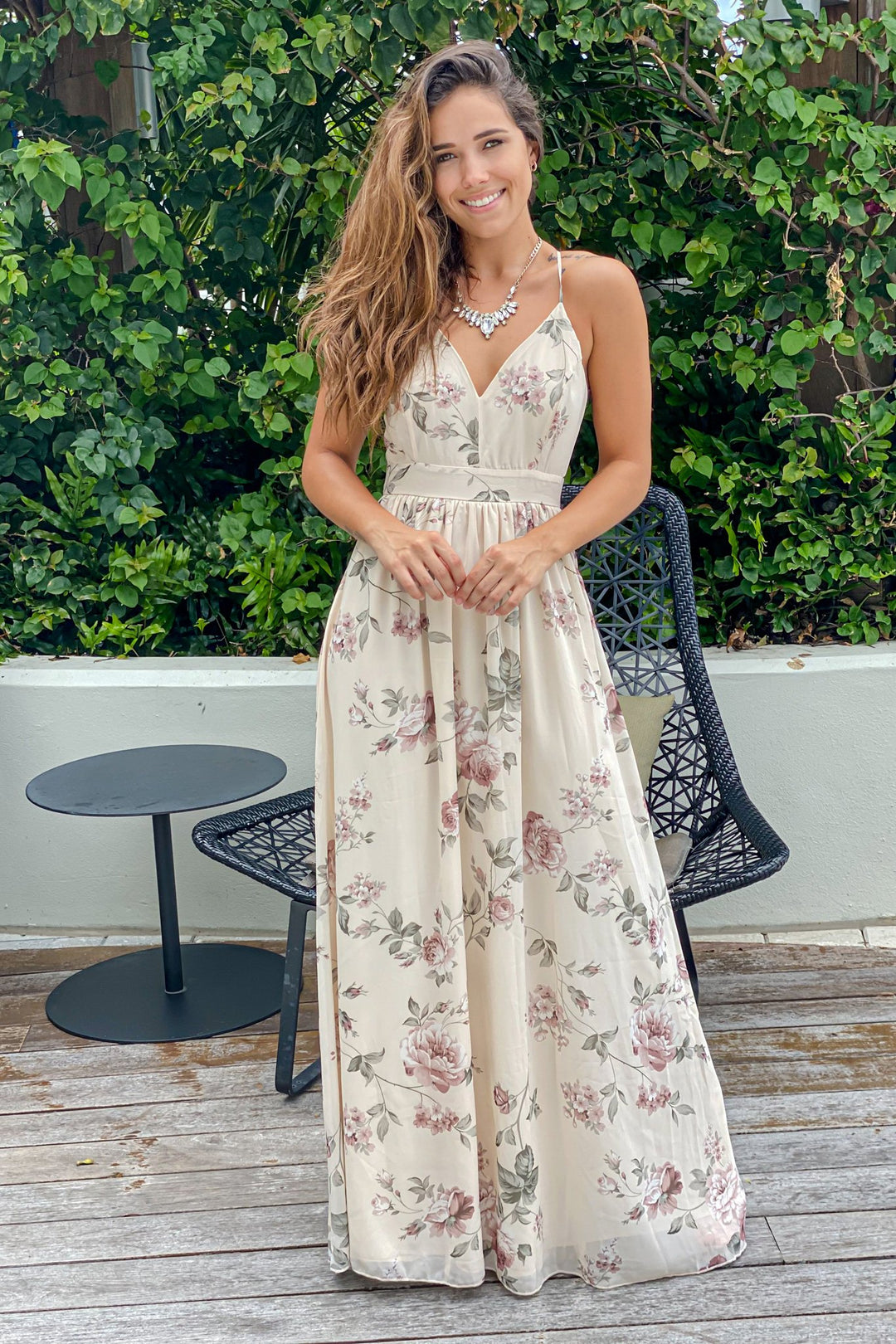 Cream Floral Maxi Dress With Lace Back | Maxi Dresses  Saved by the Dress