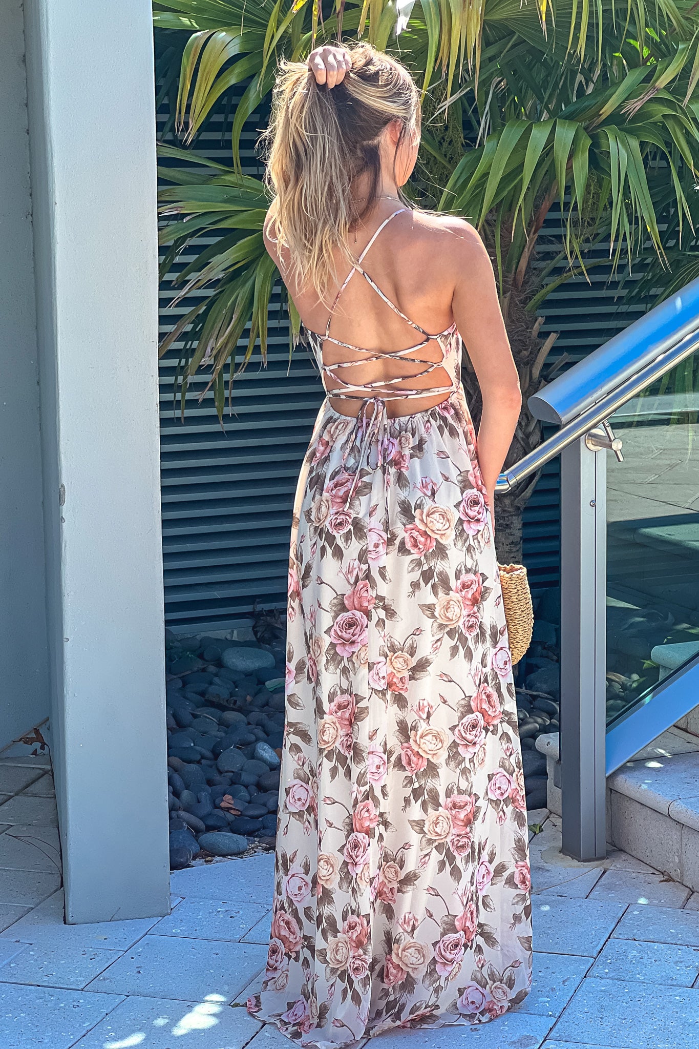 Cream Floral Maxi Dress With Lace Up Back | Maxi Dresses Saved by the Dress Cream Floral Maxi Dress With Lace Up Back | Maxi Dresses Saved by the Dress